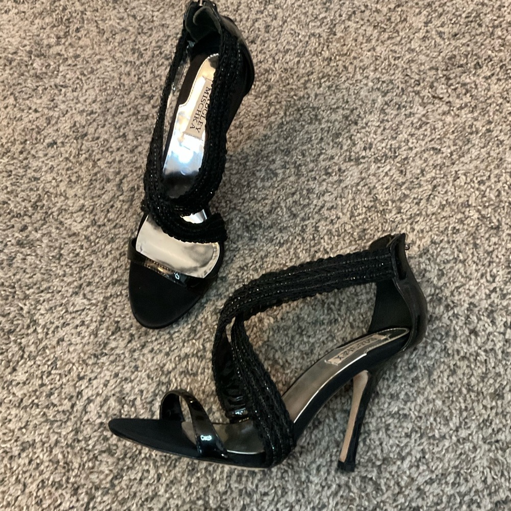 Badgley Mischka Black Sequin Strappy high Heels- size 9.5